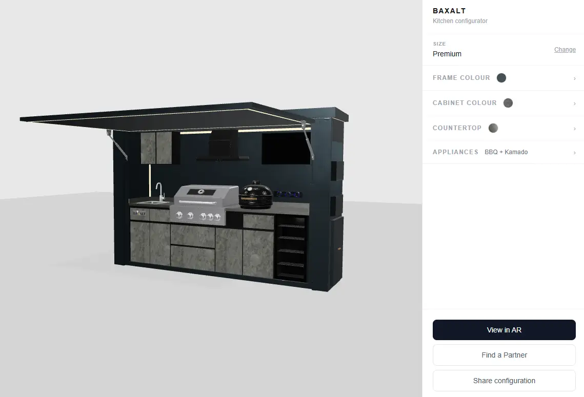 Configurador 3D de cocina exterior modular BAXALT