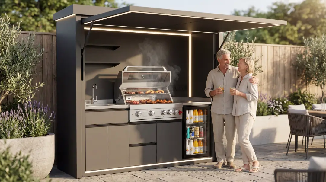 Paar feiert an einer BAXALT Compact Outdoor-Küche