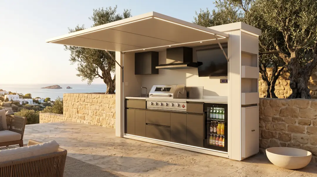Cucina da esterno BAXALT Premium su una terrazza mediterranea
